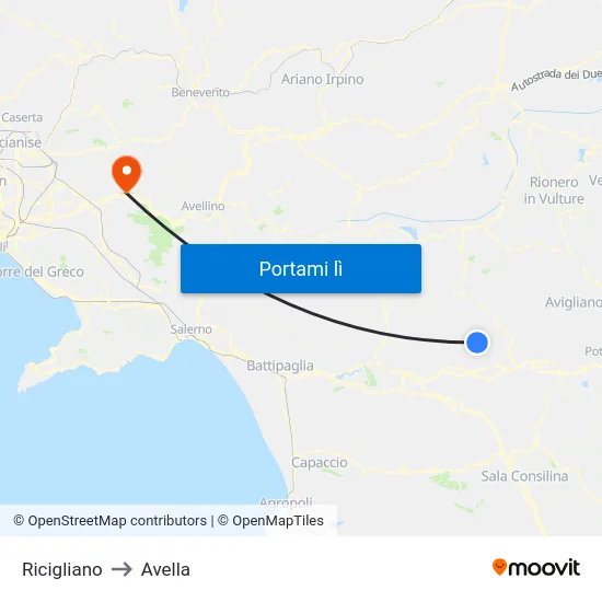 Ricigliano to Avella map