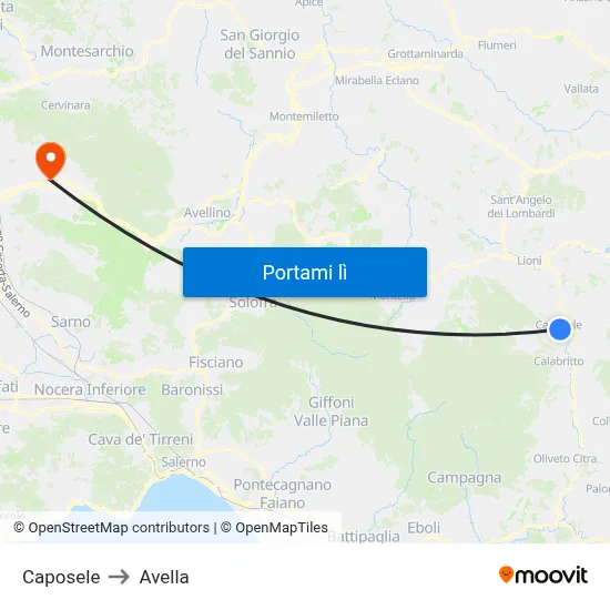 Caposele to Avella map