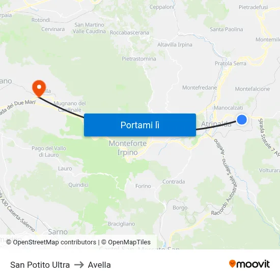 San Potito Ultra to Avella map