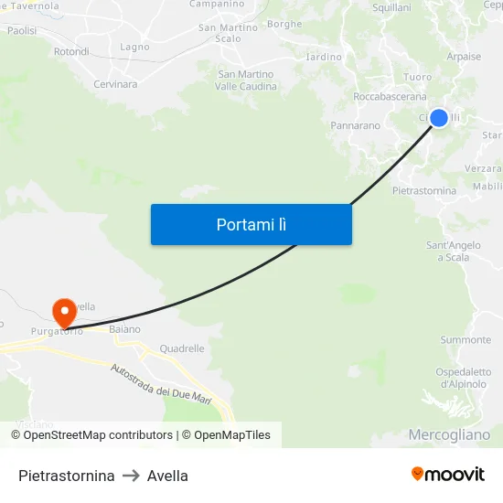 Pietrastornina to Avella map