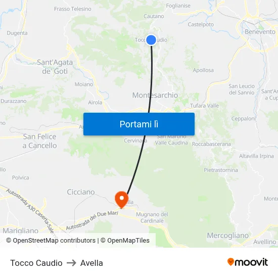 Tocco Caudio to Avella map