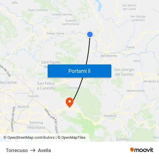 Torrecuso to Avella map