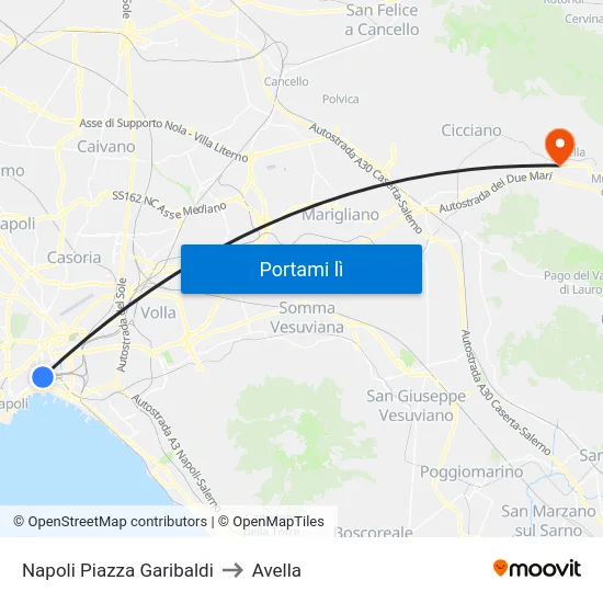 Napoli Piazza Garibaldi to Avella map