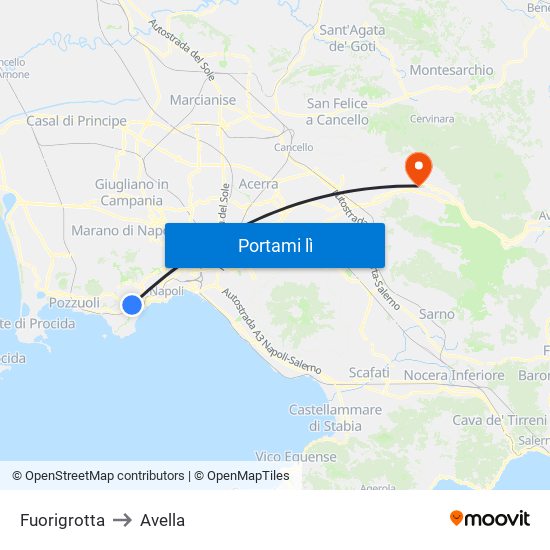 Fuorigrotta to Avella map