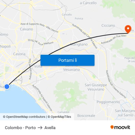 Colombo - Porto to Avella map