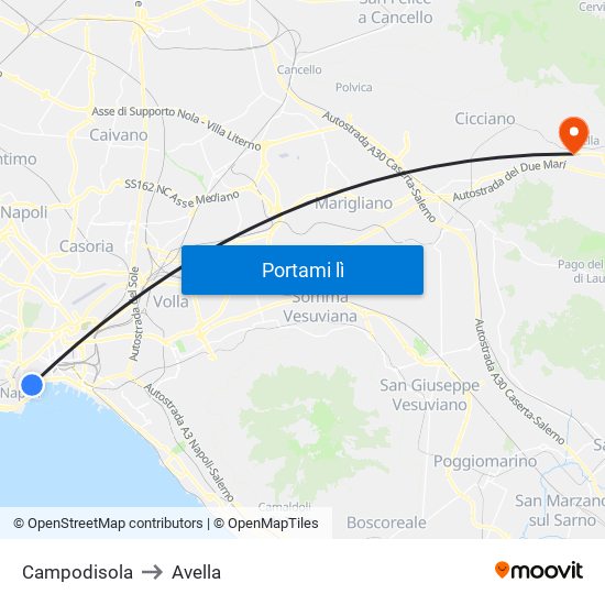 Campodisola to Avella map