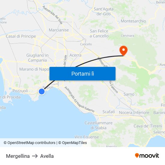 Mergellina to Avella map