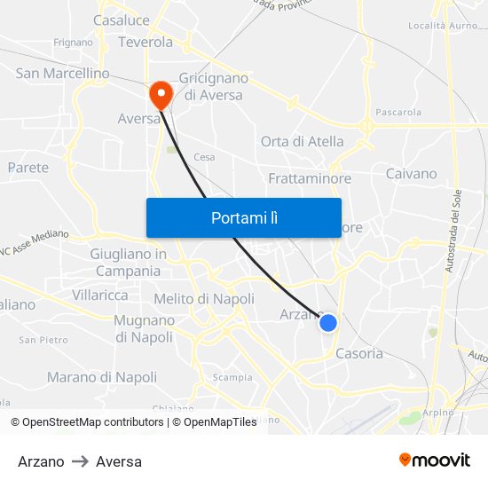 Arzano to Aversa map