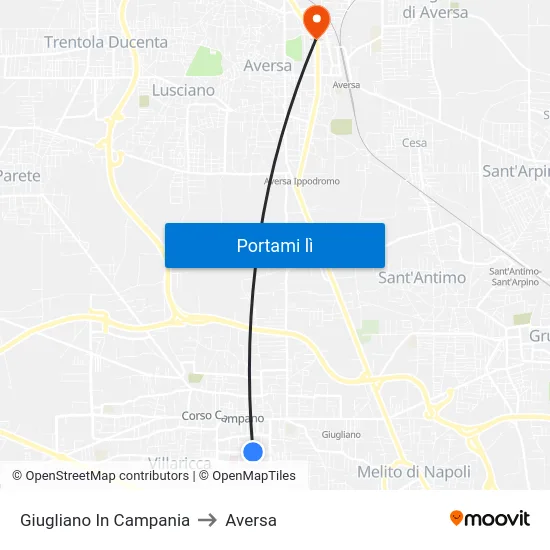 Giugliano In Campania to Aversa map