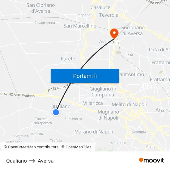 Qualiano to Aversa map