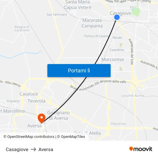 Casagiove to Aversa map