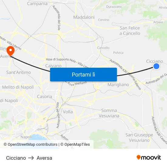 Cicciano to Aversa map