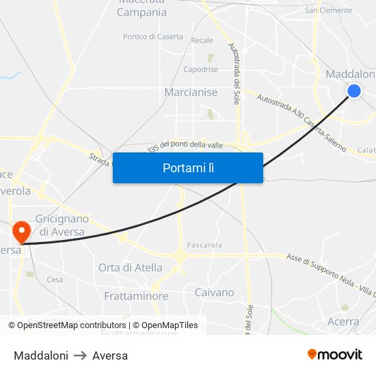 Maddaloni to Aversa map