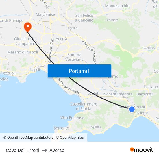 Cava De' Tirreni to Aversa map