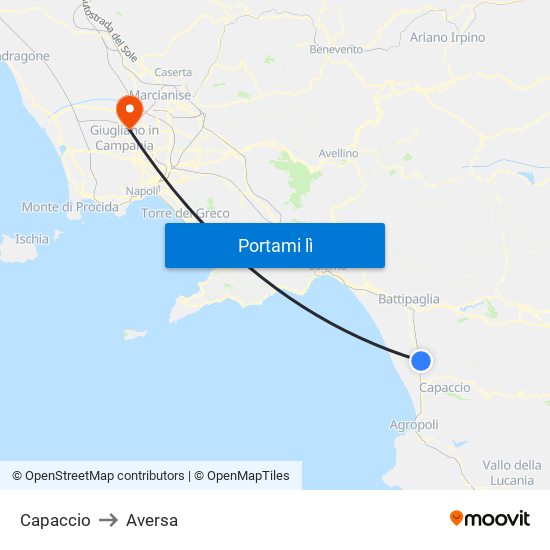 Capaccio to Aversa map