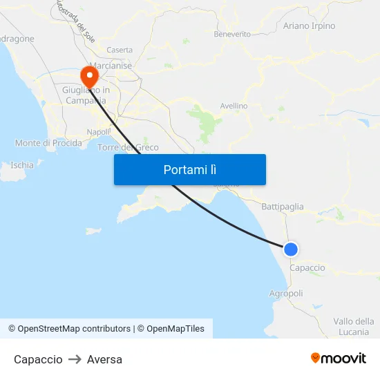 Capaccio to Aversa map