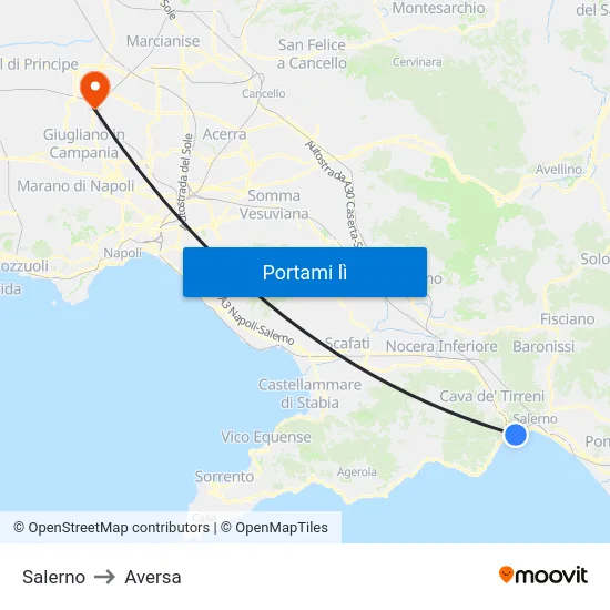 Salerno to Aversa map