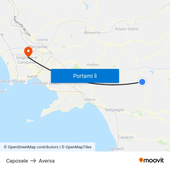 Caposele to Aversa map
