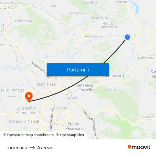 Torrecuso to Aversa map
