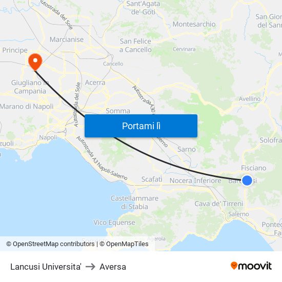 Lancusi Universita' to Aversa map