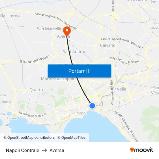 Napoli Centrale to Aversa map