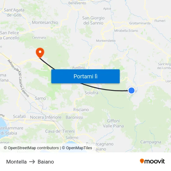 Montella to Baiano map