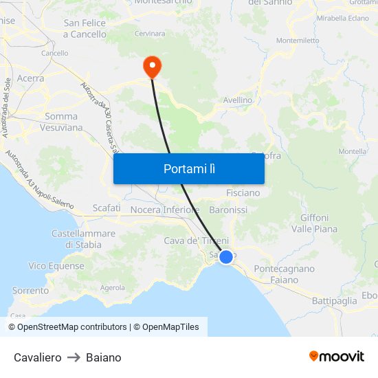Cavaliero to Baiano map