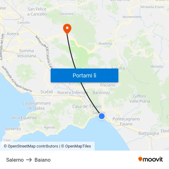 Salerno to Baiano map
