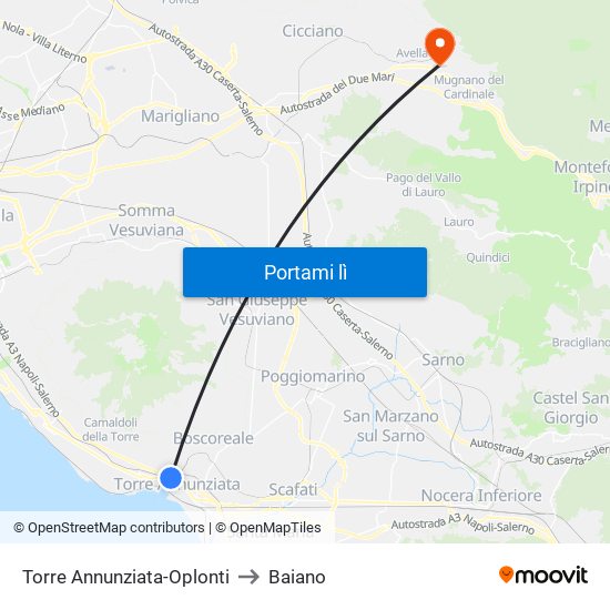 Torre Annunziata-Oplonti to Baiano map