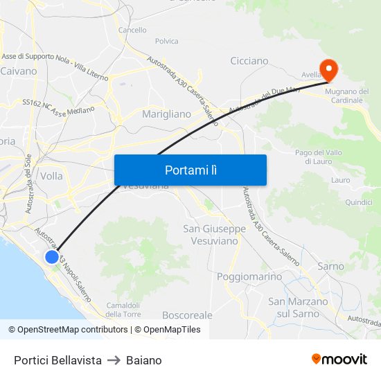 Portici Bellavista to Baiano map