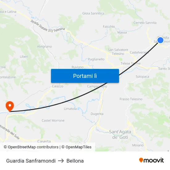 Guardia Sanframondi to Bellona map