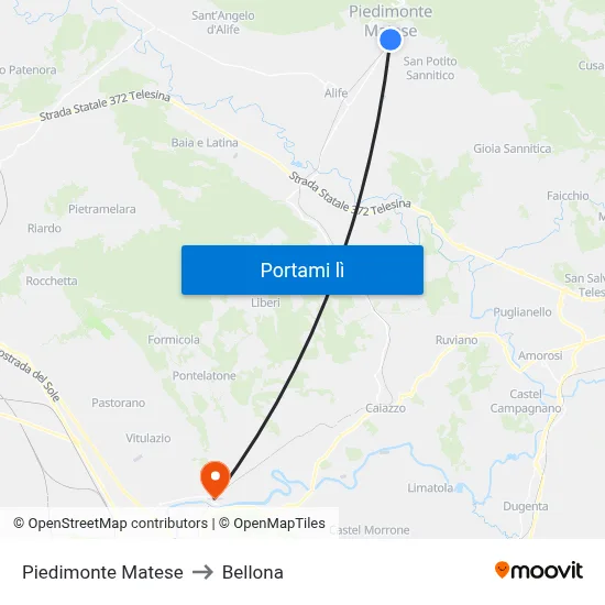 Piedimonte Matese to Bellona map