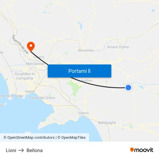 Lioni to Bellona map