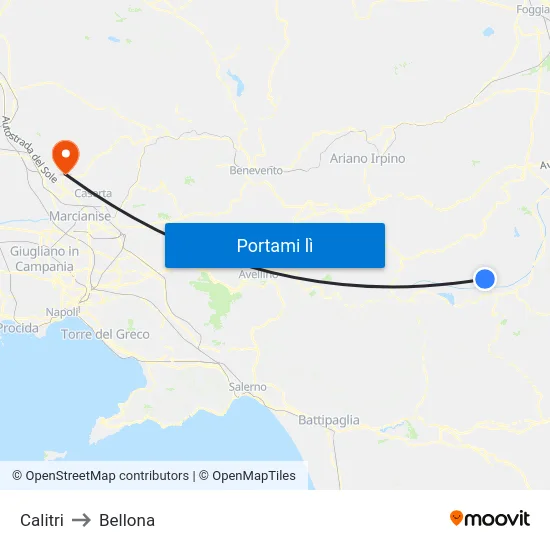 Calitri to Bellona map