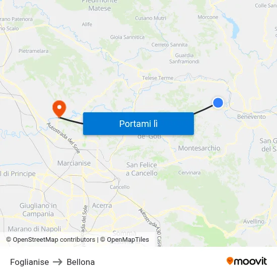 Foglianise to Bellona map