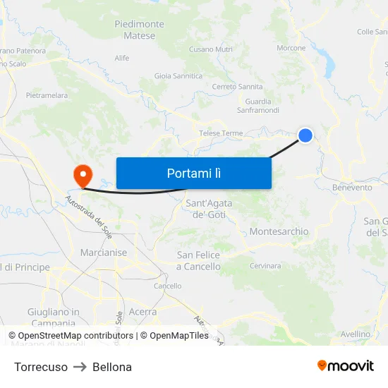 Torrecuso to Bellona map