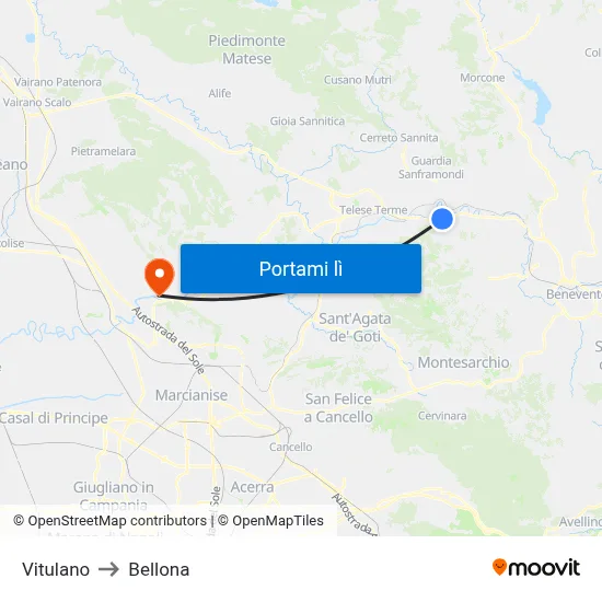 Vitulano to Bellona map