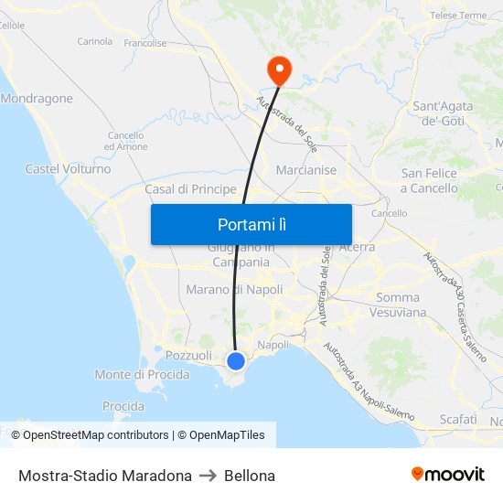 Mostra-Stadio Maradona to Bellona map