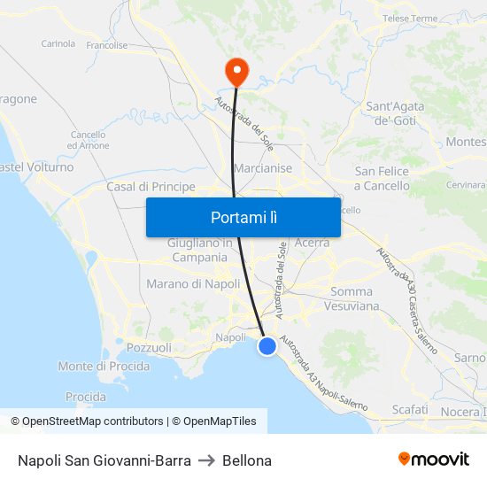 Napoli San Giovanni-Barra to Bellona map