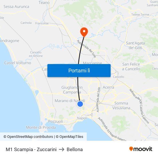 M1 Scampia - Zuccarini to Bellona map