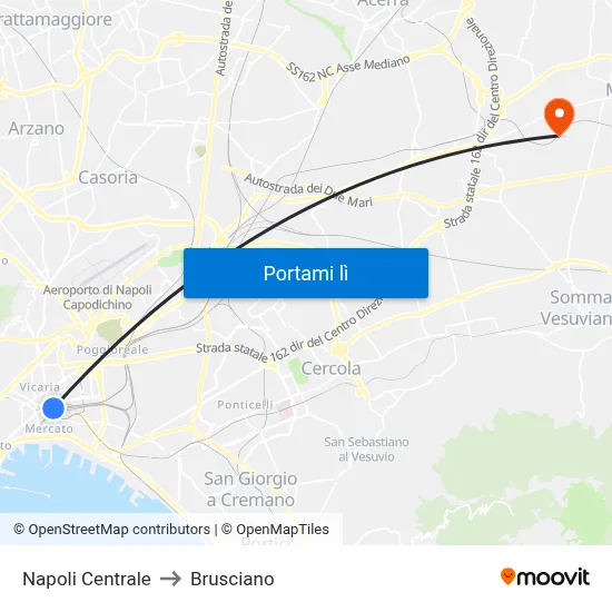 Napoli Centrale to Brusciano map