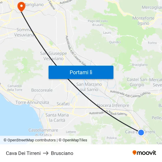 Cava Dei Tirreni to Brusciano map