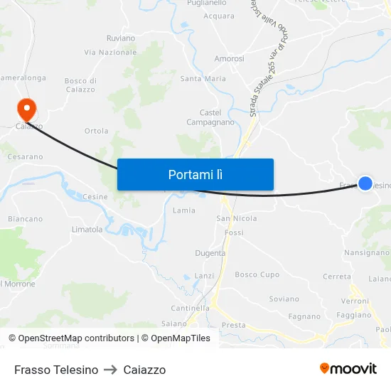 Frasso Telesino to Caiazzo map