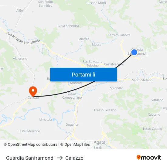 Guardia Sanframondi to Caiazzo map