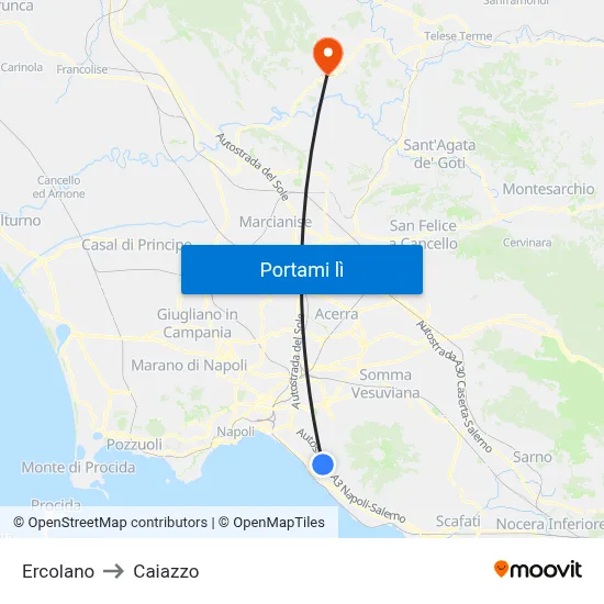 Ercolano to Caiazzo map