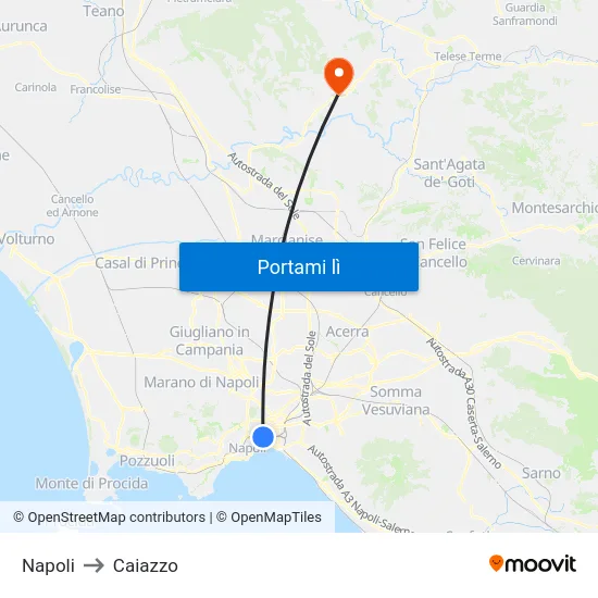 Napoli to Caiazzo map