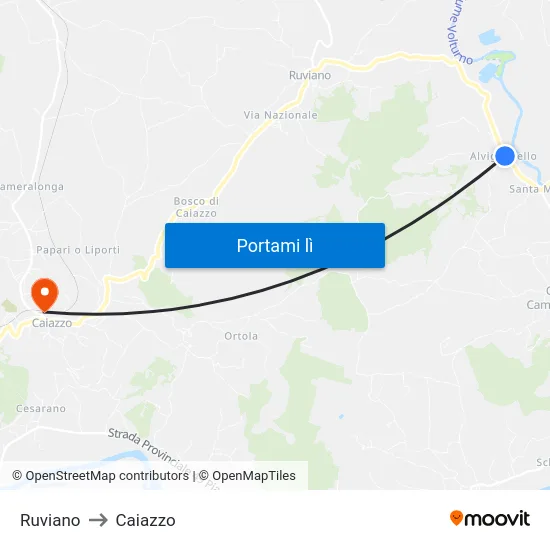 Ruviano to Caiazzo map