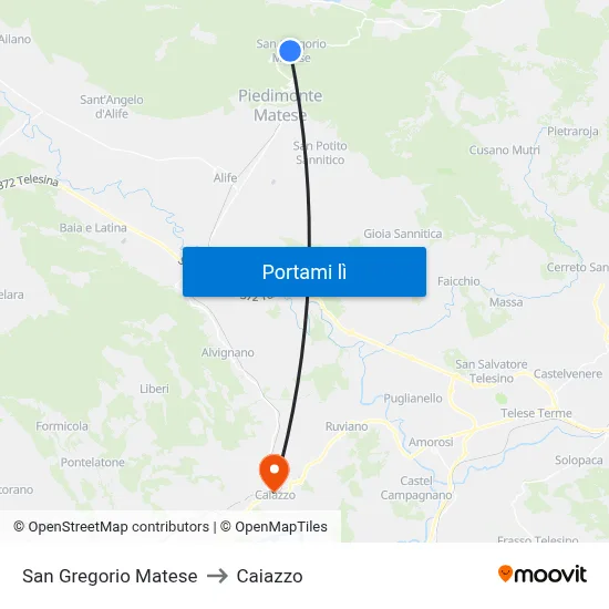 San Gregorio Matese to Caiazzo map