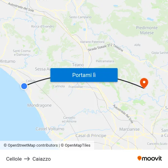 Cellole to Caiazzo map