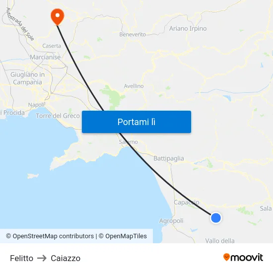 Felitto to Caiazzo map